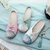 Slippers, Flat Bottom, Embroidered Cloth Shoes, Women's Shoes, Summer New Ethnic Style with Hanfu Home Furnishing