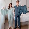 Couple's Spring and Autumn Ice Silk Loungewear Women's 3 Piece Short Sleeve Short Pants and Long Pants Pajamas Set Jacquard Houndstooth Homewear