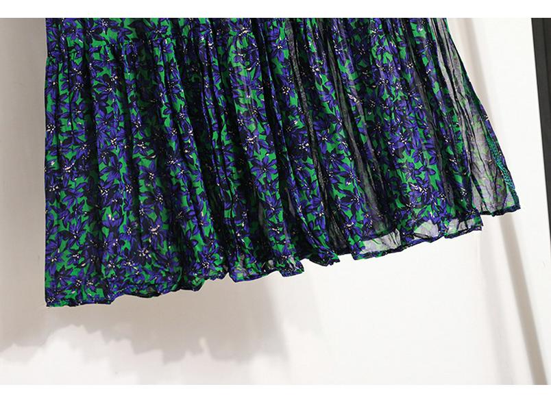 Plus-Size Pleated Chiffon Floral Skirt: 2024 Summer Retro Fashion