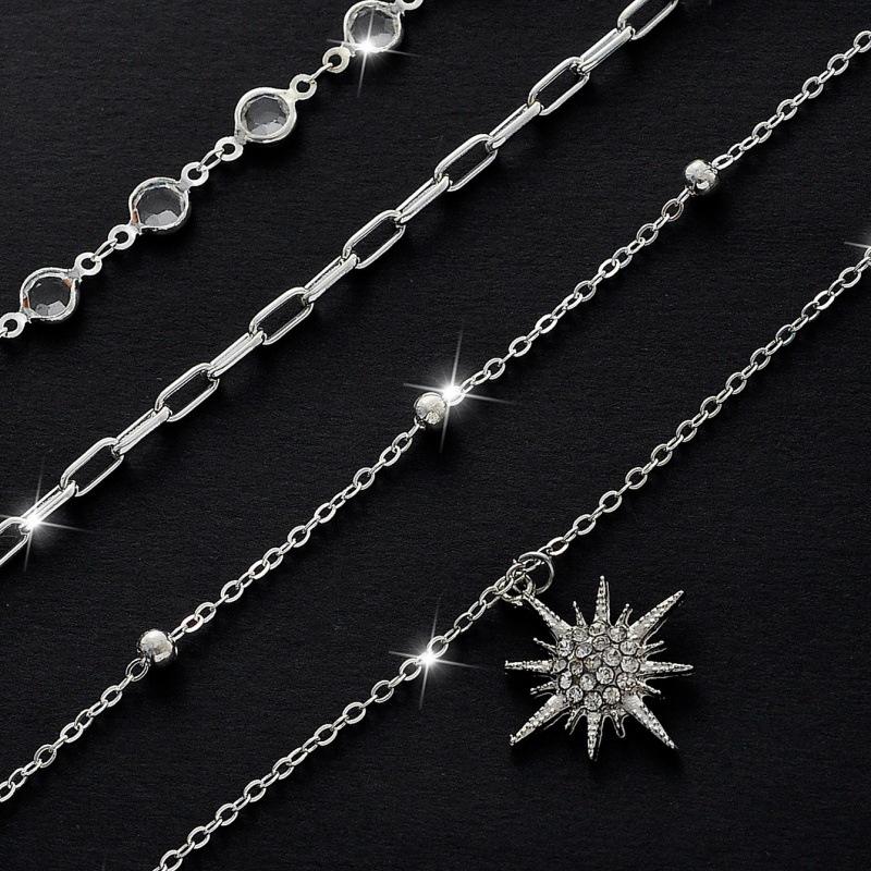 European & American High-End Metal Rhinestone Layered Anklet Set for Women