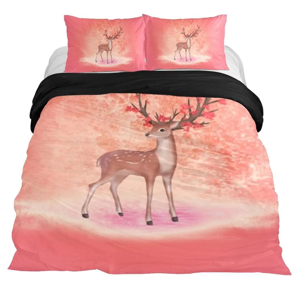 Animal Duvet Cover Set 23Pcs Deer Autumn Forest Leaves Bedding Set Wild Animals for Teens Queen King Size Polyester Quilt Cover