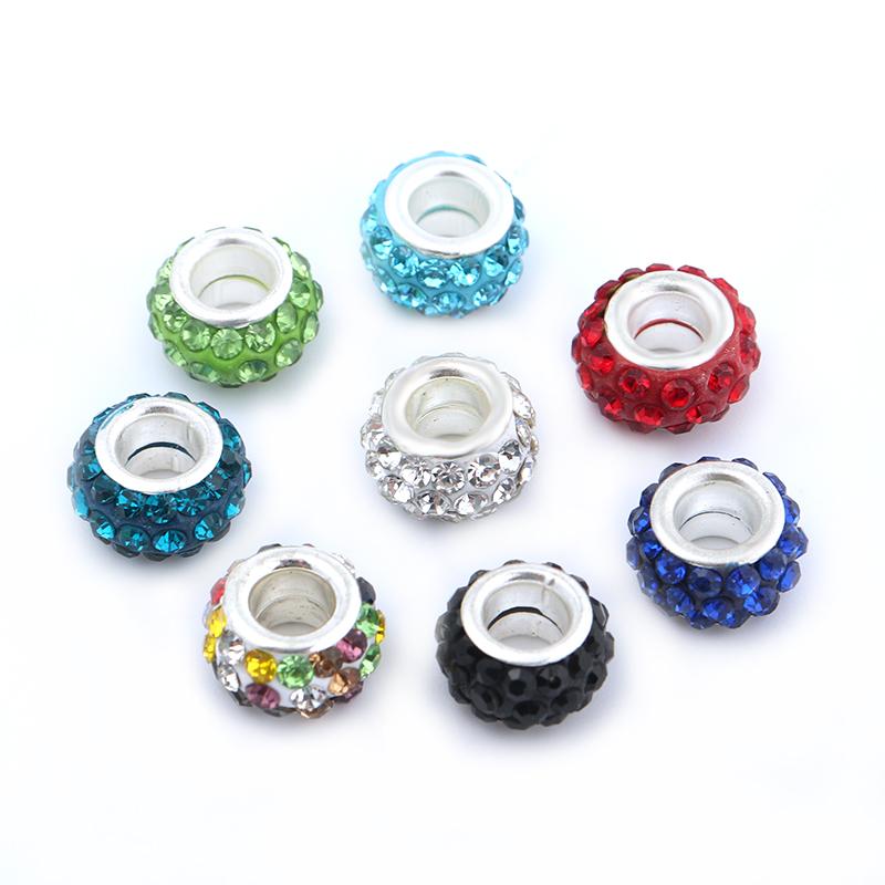 20Pcs/Lot 11.5×7mm Soft Clay Large Hole Beads With Diamond Inlaid Colored Beads For Jewelry Production Diy Charm Bracelet Neck