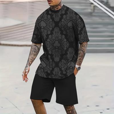 Стильный мужской костюм в спортивном стиле, летний повседневный дышащий с коротким рукавом, с принтом покера, мужской костюм большого размера в стиле Y2K