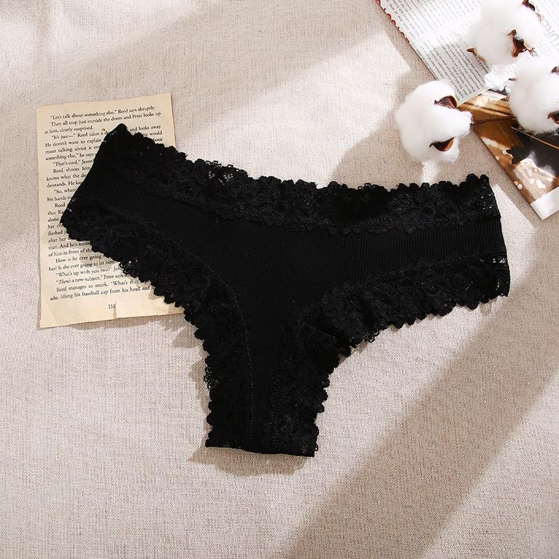 Flower Lace Panty Sexy for Women Low-Waist Solid Color Briefs Pure Cotton Breathable Soft Lingerie Comfortable Female Underwear S-XL