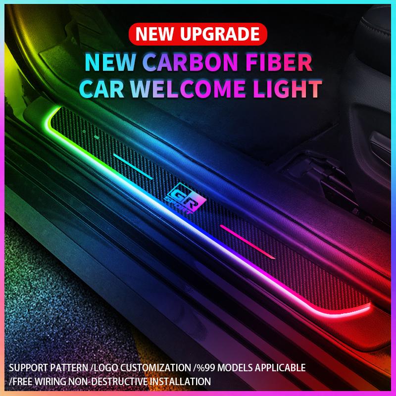 Carbon fiber For Toyota GR SPORT RAV4 YARIS CHR HILLIX Customized Car Welcome Door illuminated Sill Light Logo Lamp LED Pedal