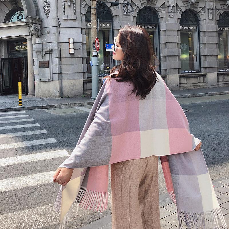 Осенне-зимний новый шарф женский утолщенный искусственный кашемир универсальный студенческий шаль длинный клетчатый шарф