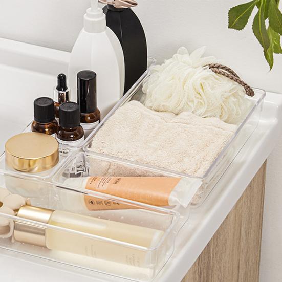 16 шт., прозрачные пластиковые ящики для хранения, штабелируемые ящики, противоскользящие разделители, органайзеры для ванной комнаты