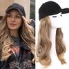 Long Wavy Synthetic Adjustable Baseball Cap Hair Wig Natural Black Wigs Naturally Connect Synthetic Hat Wig  For Girl