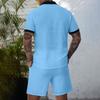 Мужской летний однотонный комплект рубашки с воротником на пуговицах и шорт с полой текстурой