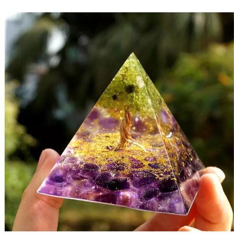 Orgonite Chakra Energy Pyramid Amethyst Crystal Home Decor Meditation Ornament Craft Gift