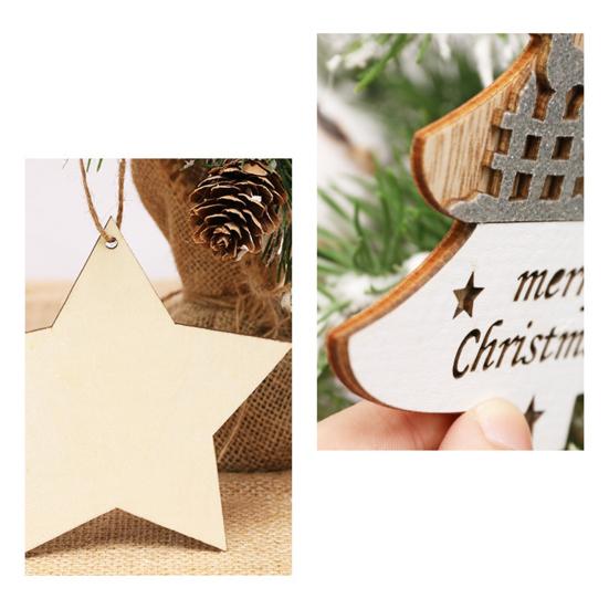 1/4Pcs Wooden Merry Christmas Ornament Farmhouse Rustic Xmas Tree Hanging Double Layer Splicing Love Heart Star Round Shape Holiday Decoration