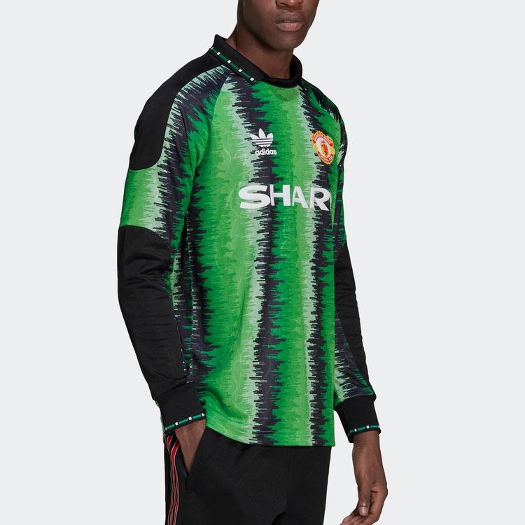 Adidas Оригинальная футбольная рубашка с длинными рукавами и трилистником Manchester United, мужские топы, тропический зеленый HP0449