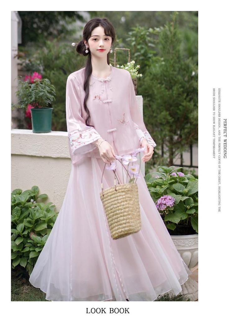 Новый китайский ретро вышитый костюм для чаепития ханьфу для женщин