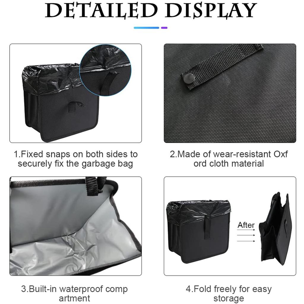 Large Capacity Car Trash Can with Adjustable Strap 6.5L Waterproof Foldable Car Trash Organizer Bin Hanging Portable Car Dustbin