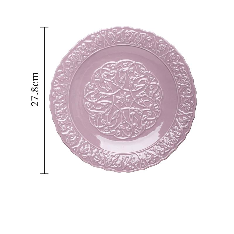 Высококачественные керамические тарелки во французском стиле, модные рельефные фиолетовые обеденные тарелки, бытовые суповые миски, миска для лапши рамен, посуда, столовые приборы