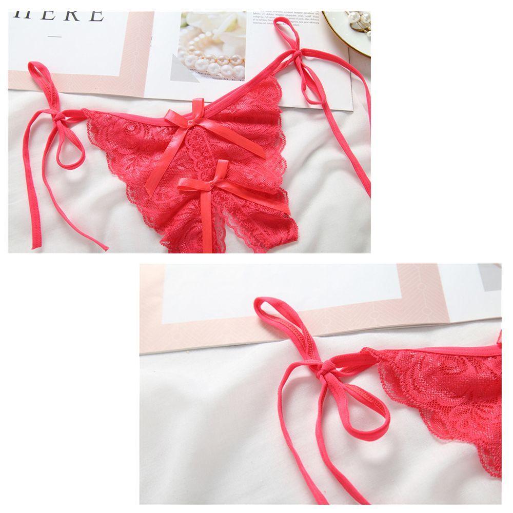 Nightwear Sleepwear Bowknot Lace G-string Crotchless Underwear Open Crotch Sexy Bondage Panties