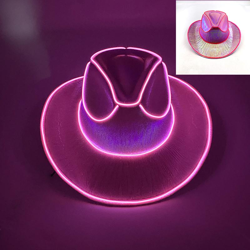 Wireless LED Western Cowboy Hat Light Up Cowboy Hat Disco Bride Pink Cowgirl Hat Concert NightClub Wedding Costumes Accessories