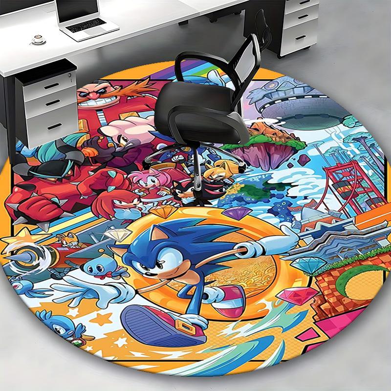 1pc Sonic the Hedgehog Anime Cartoon Design Round Carpet Office Chair Mat, NonSlip Rug for Home Decor, Living Room, Bedroom