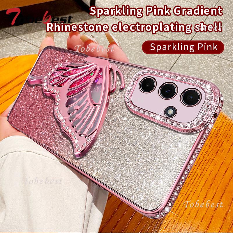 Жидкий чехол с бриллиантовым блеском и подставкой-бабочкой для Samsung Galaxy A17 A16 A26 A36 A56 A06 A15 A25 A35 A55 A14 A24 A34 A54 5G