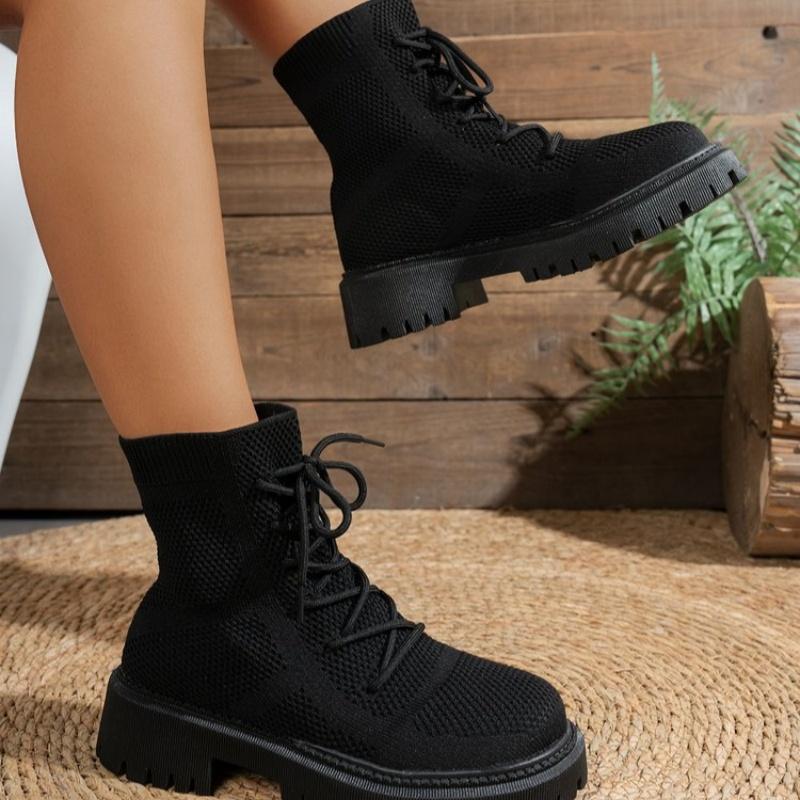 Fashionable New Round Toe Mesh Breathable Lace Up Riding Boots Comfortable Sexy Elegant And Casual Women'S Boots For Winter