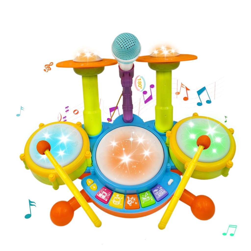 VCYCTO Drum Musical Instrument Percussion Drum Set with 22 Musical Toddler Musical Toy with Volume Light and 2 Popular Educational Toy for Ages and