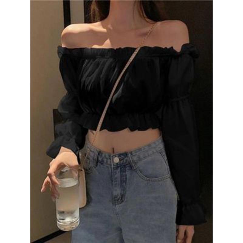 Топ на одно плечо HNXC для студенток, укороченный топ с завышенной талией и пышными рукавами, трендовый для женщин