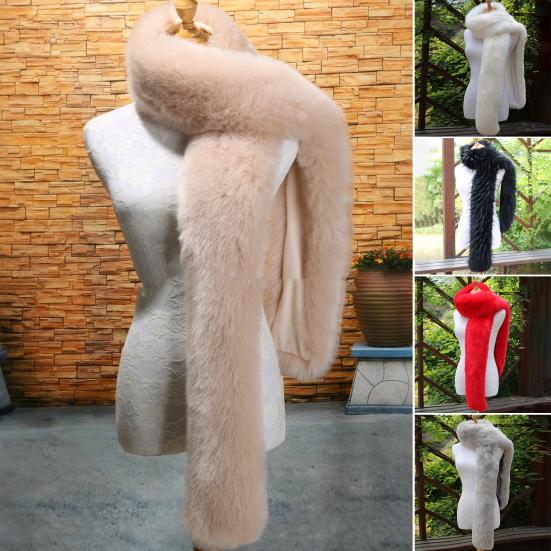 Women Long Scarf Solid Color Thickened Scarf Imitation Fox Fur Versatile Soft Scarf Winter Outdoor Wear