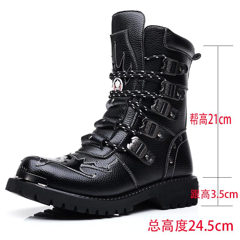 Fashion Mens Motorcycle Boots Leather Boots New Fashion Cowboy Shoes Outdoor Sports Military Tactical Boots Gothic Punk Boots D474