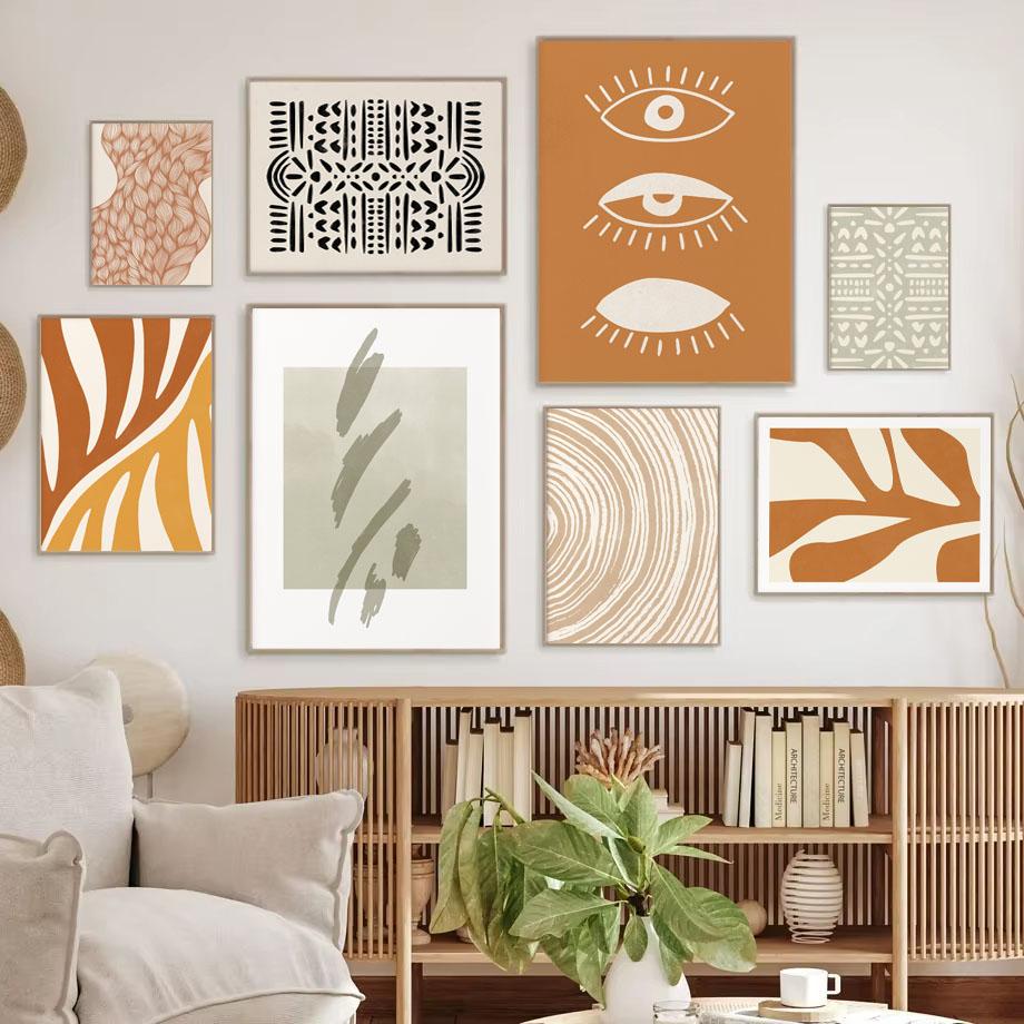 Minimalist Abstract Folk Art Prints, Colourful Bohemian Botanical Canvas Prints for Home, Bedroom, Living Room,Office,Decoration