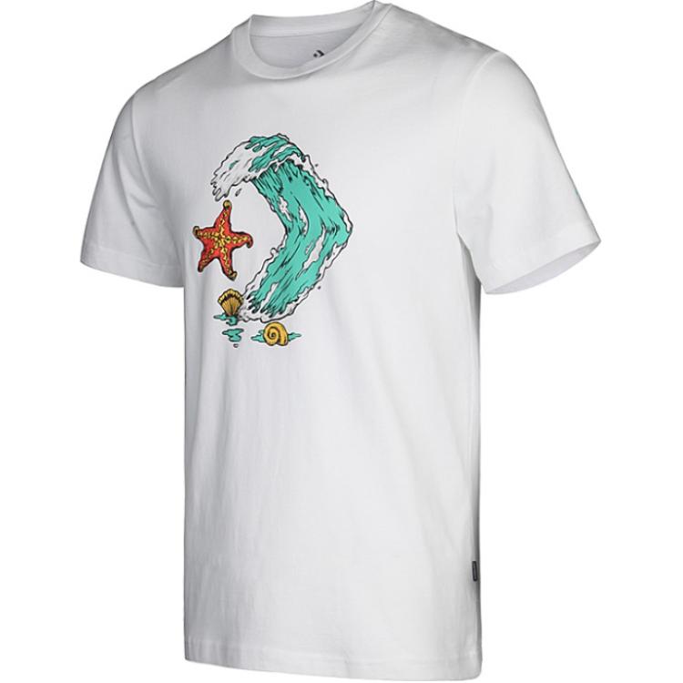 Converse T Shirts Men's White Crew Neck Moderate 10008087-A03