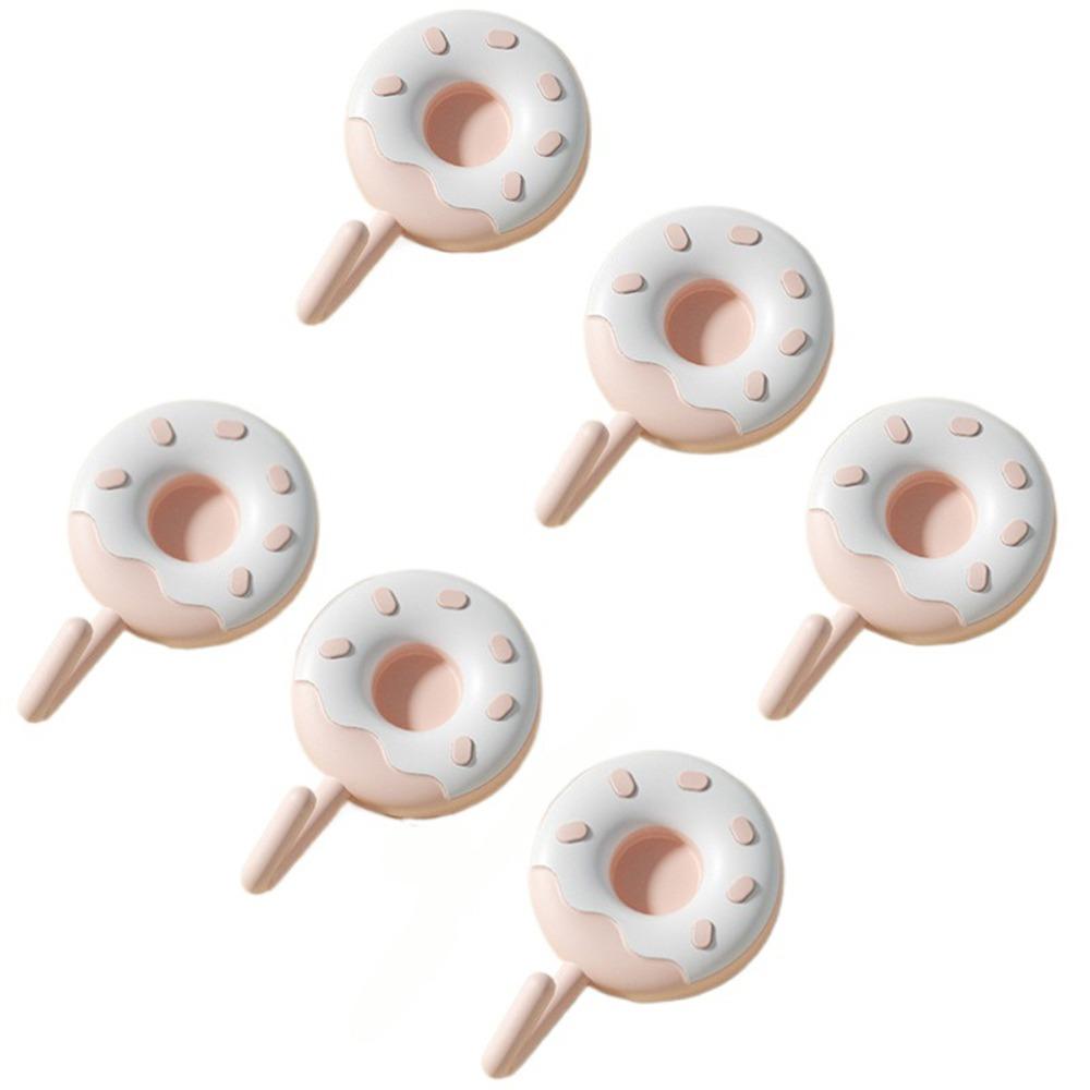 6Pcs Creative Plastic Donut Shape Hooks Self-adhesive Decorative Key Holder Wall Mounted Waterproof Clothes Hanger for Home