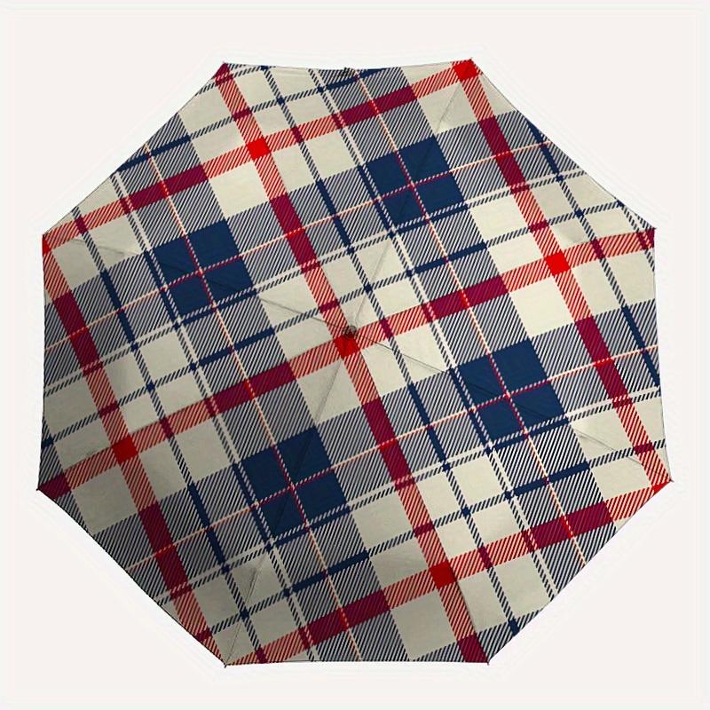 1pc Tartan Pattern Automatic Folding Umbrella - Portable Foldable Design with 8 Ribs, Durable Plastic & Iron Frame, Casual Outdoor Accessory