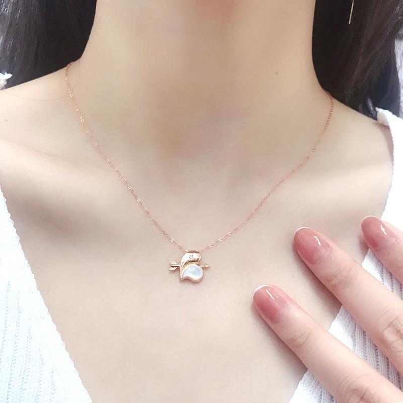 18k Gold Diamond Necklace One Arrow Piercing Heart Shell Heart Pendant 750 Whale Pendant Necklace
