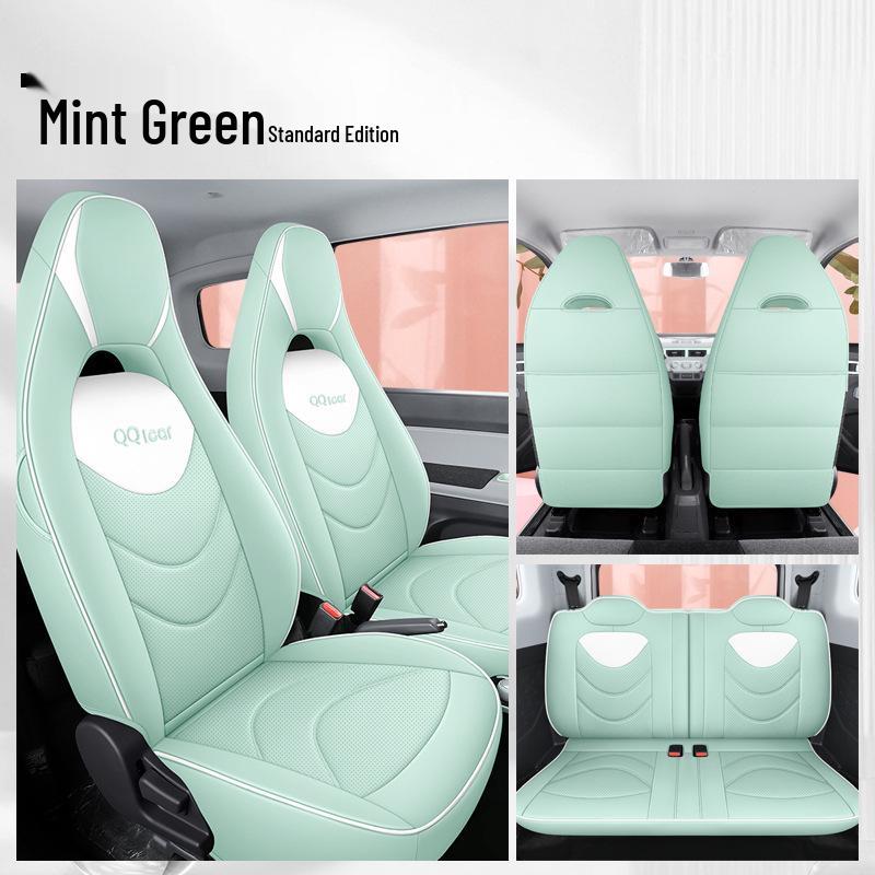 QQ Ice Cream Car Seat Cushion: Full Coverage Cartoon Leather Seat Cover for All Seasons