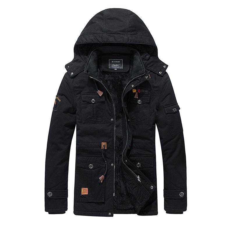 Winter Men's Fleece Thickened Jacket Men's Supply Medium and Long Hooded Jacket