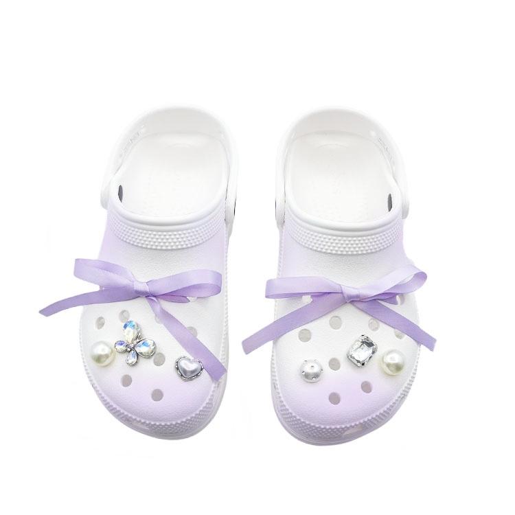 Crocs Classic Platform Lined Clog Purple Bow Beach EVA Comfortable and Versatile Hole Shoes Unisex White