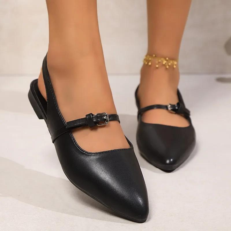 Летняя новая корейская версия женских сандалий черного цвета с заостренным кончиком и пустыми французскими простыми повседневными сандалиями длиной 42 ярда