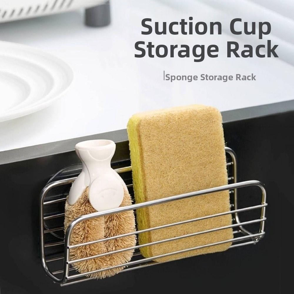Stainless Steel Sink Storage Holder Suction Cup Dishcloth Stand Sponge Drain Rack  Bathroom