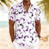 Men's Circular Leaf Print Short Sleeve Shirt, Spring Summer Minimalist Casual Vacation Blouse, Loose Casual Top
