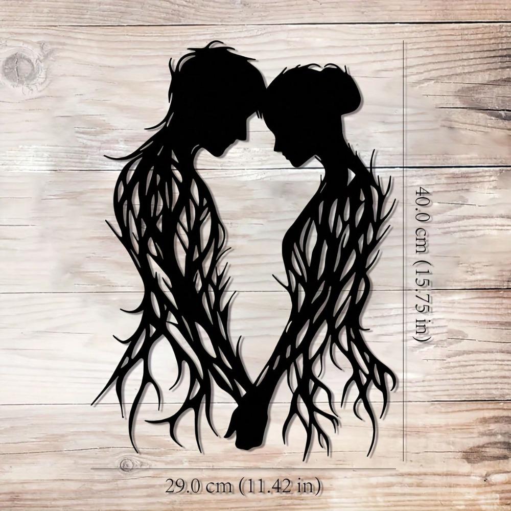 1pc Metal Wall Hanging for Lovers, Romantic Contour Design with Heart Shapes, Suitable for Home, Courtyard, Wedding, Mother's Day