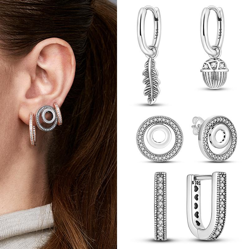 Серьги-гвоздики из натурального серебра S925 с перьями любви, оригинальные подвески-кольца для женщин и девочек, серьги-гвоздики, ювелирные изделия, подарки