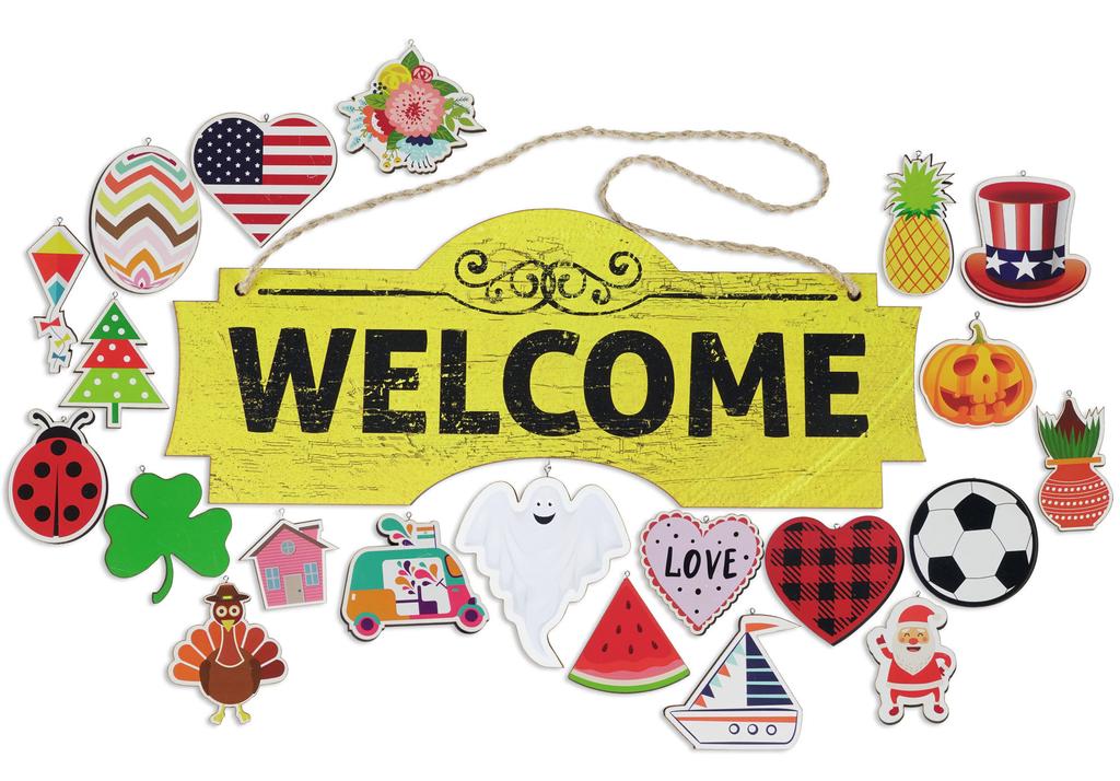 Inkdotpot Welcome Sign Front Door Decorations Hanging Rustic Wood Seasonal Holiday Ornaments Housewarming GiftWall Hanging 15" Inches