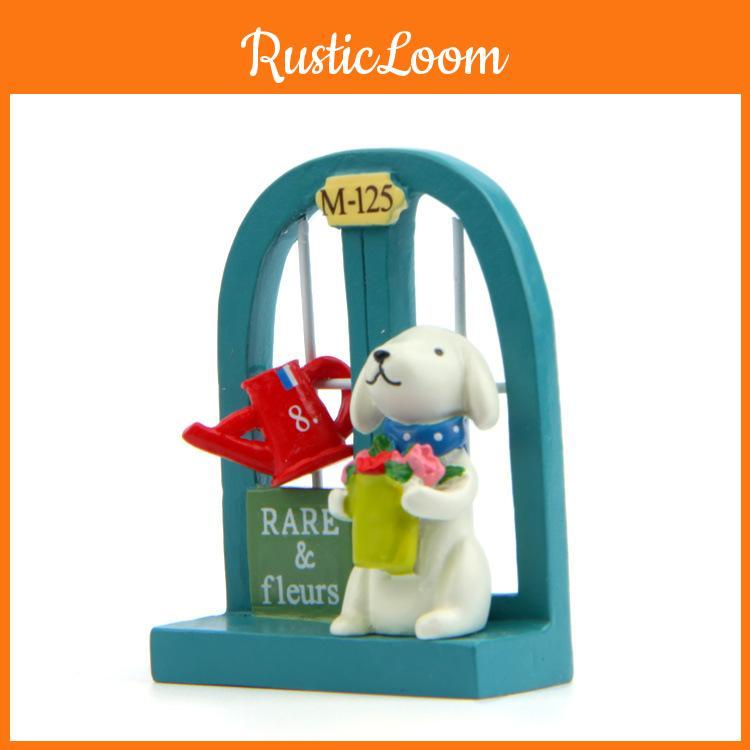 Cute Cartoon Windowsill Flower Puppy Scene Mini Model Ornament For Decor Garden