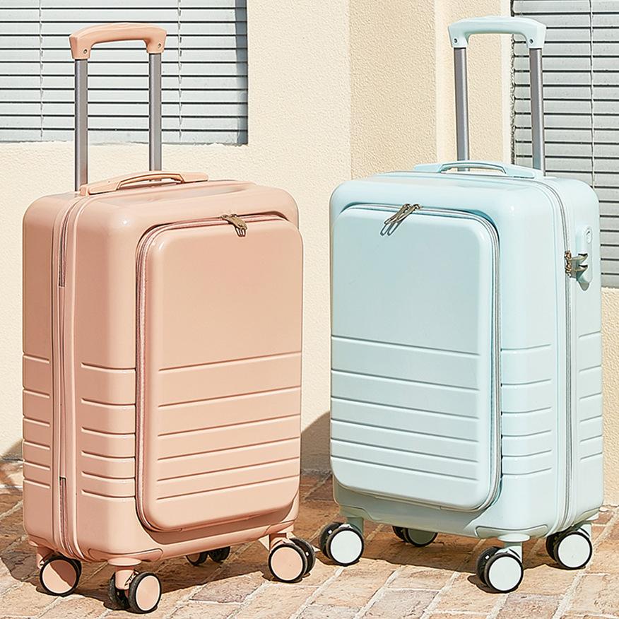 Женский маленький 20-дюймовый чемодан на колесиках с открытым передним багажником, чемодан для посадки, чемодан с паролем