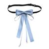Elegant Pearls Long Ribbon Bowtie with Pin Pre Tied Adjustable Preppy Styles Bowknot Necktie for Fashionable Women Ties