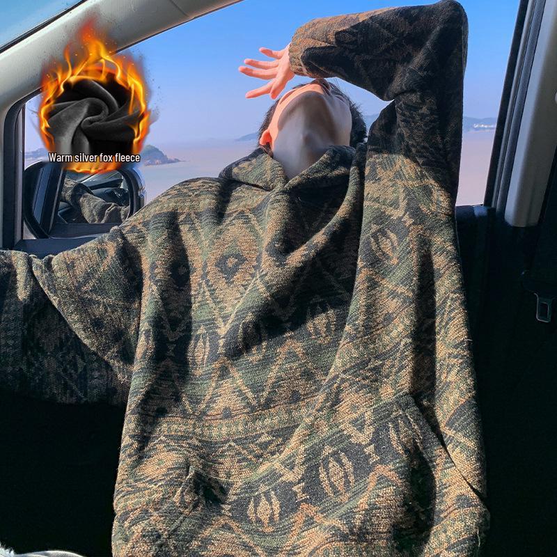 Мужская толстовка с капюшоном в этническом стиле с флисовой подкладкой - Осенне-зимний тренд