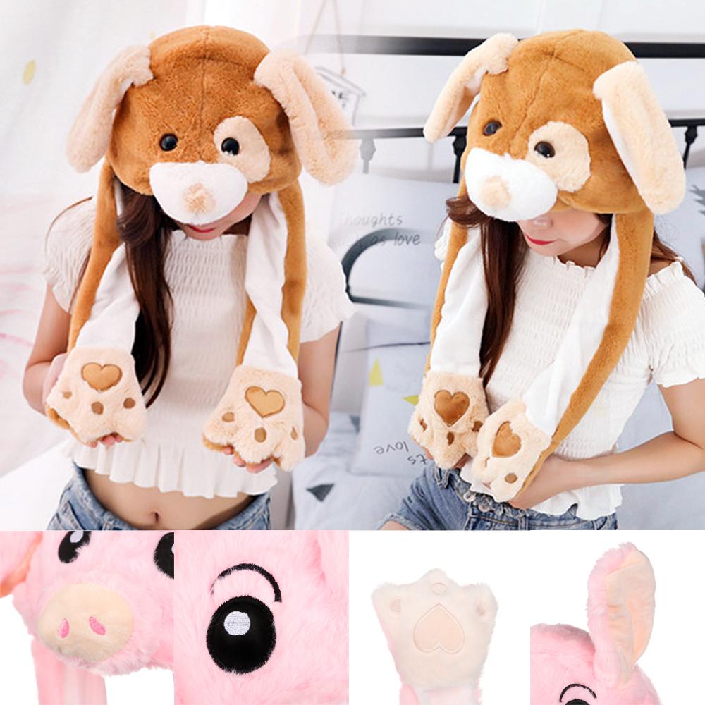 Winter Soft Warm Animals Ear Hat Rabbit Pinch Airbag Plush Funny Cap