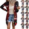 Women's Fashion Casual Long-sleeved Print Medium Length Cardigan Button Jacket Coat