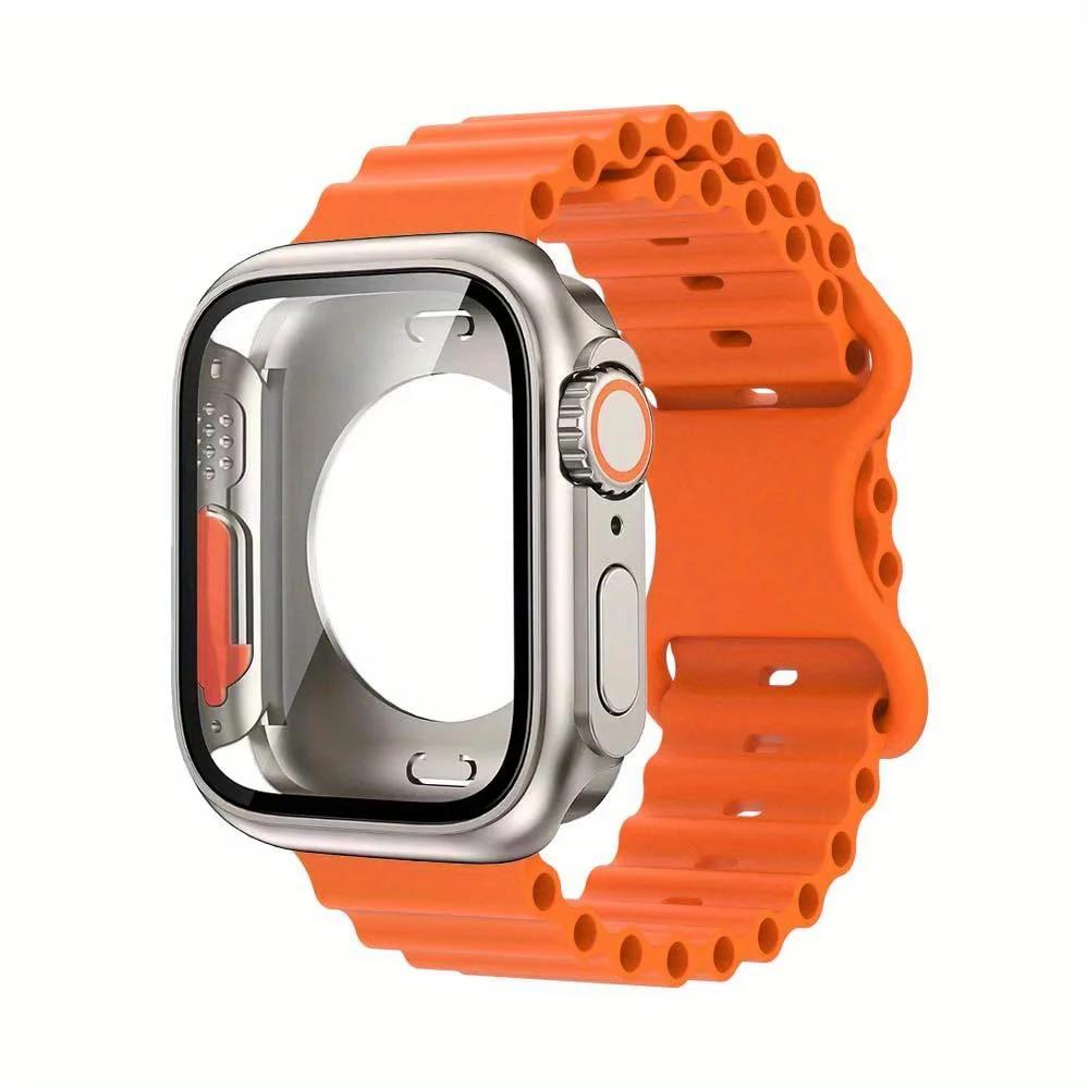NEW Glass Case+Strap for Apple Watch Band 40 41 44 45 42 46mm Screen Protectors case for Apple IWatch Series 11 10 9 8 7 6 54