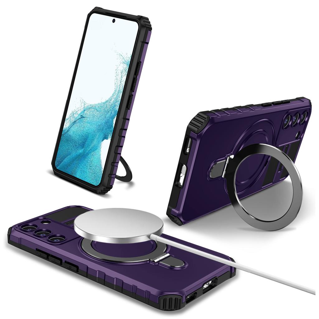 For Samsung Galaxy S22 5G Magnetic Case PC+TPU Phone Case Magnetic Finger Grip Kickstand Cover